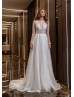 Long Sleeves Ivory Lace Bohemian Spotted Wedding Dress